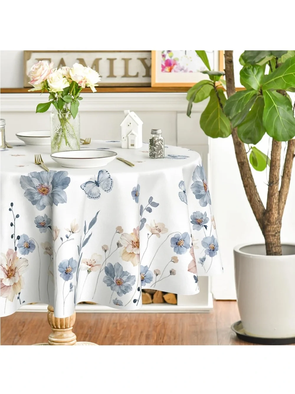 NEW Horaldaily Spring Tablecloth 90 x 90 Inch Round Watercolor Flowers Seasonal